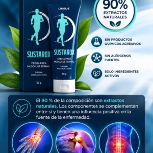 SUSTAROX — crema termal para músculos y articulaciones. 🌿 Fórmula con ingredientes activos y extractos naturales para el cuidado diario. 🚚 Disponible únicamente en Perú.